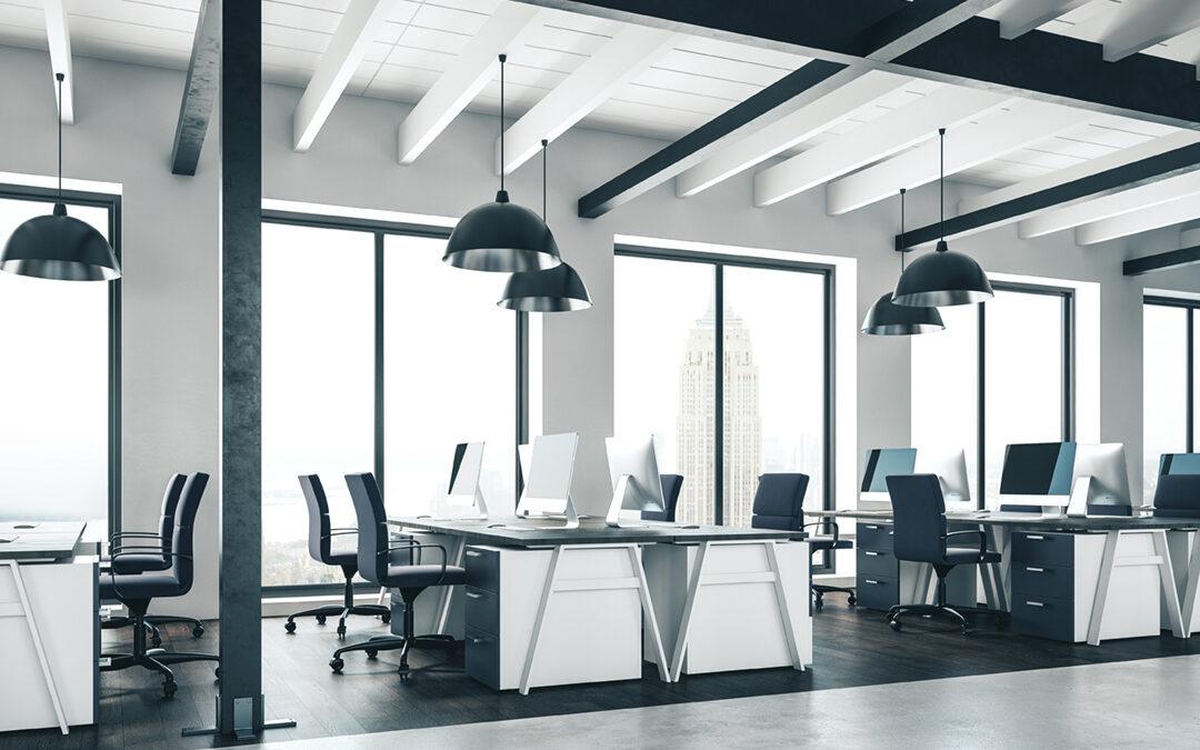 a commercial space with huge glass windows