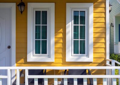 a white house windows with glass